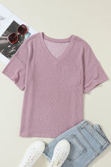 Valerian Ribbed V Neck Pocket Drop Sleeve T-Shirt