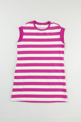 Rose Stripe Cap Sleeve Pocketed T-shirt Dress