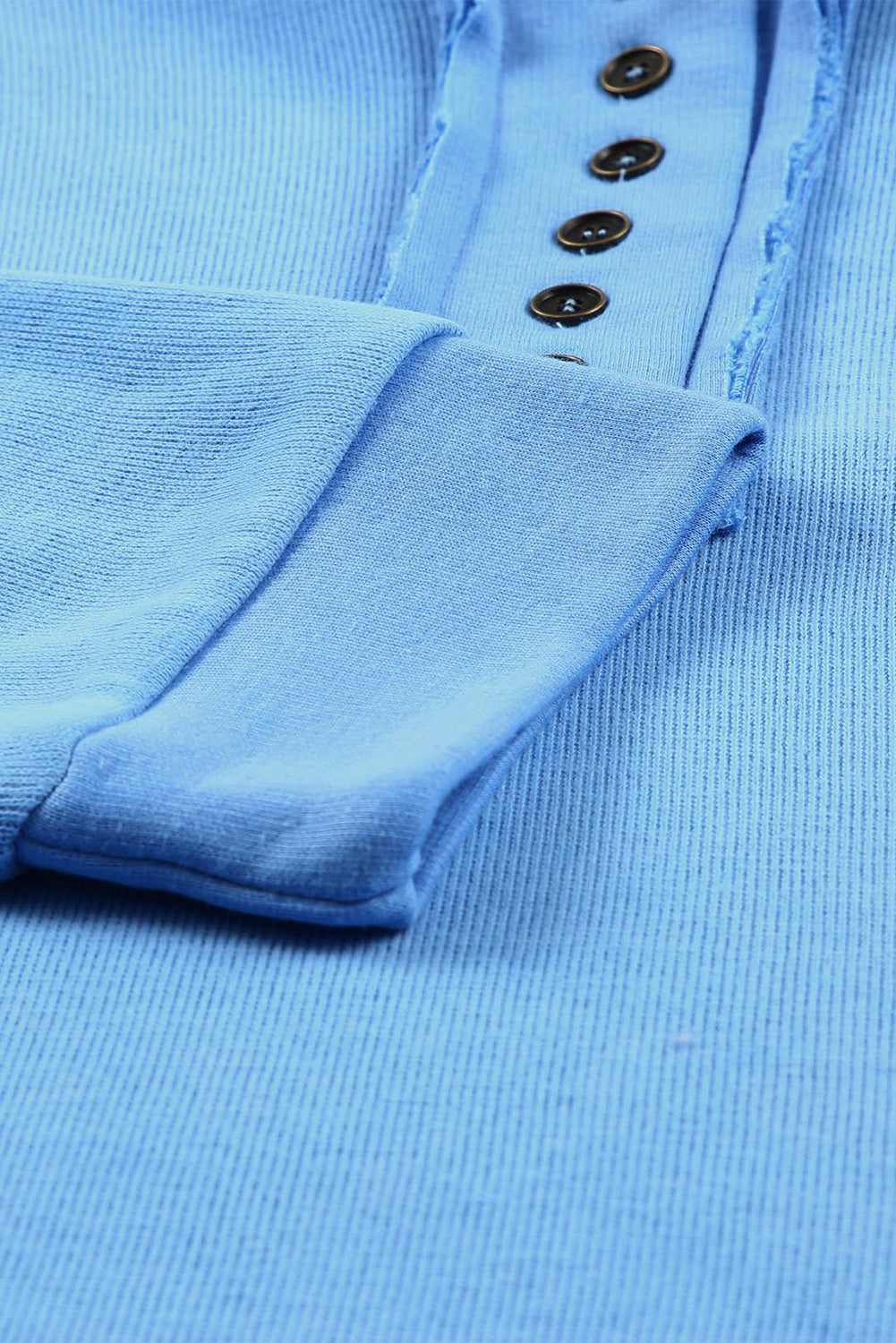 Light Blue Solid Patchwork Button Seam Trim Hoodie