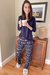 Blue Solid Top and Christmas Printed Pants Lounge Set