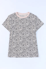 Apricot Cheetah Print Casual Crew Neck T Shirt