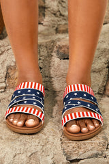 American Stars & Stripes Print Open Toe Flat Slides Shoes