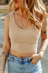 Apricot Solid Color Ribbed Knit Crop Tank Top