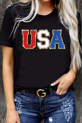 Black Casual USA Letter Print Graphic Tee