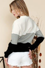 Black Striped Contrast Colorblock Knit Top