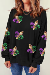 Black Sequin MARDI GRAS Graphic Pullover Sweatshirt