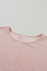 Light Pink Solid Textured Frill Cuffs Short Sleeve Blouse