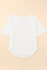 White Waffle Knit Casual Drop Shoulder Loose Top