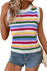 Multicolour Striped Cutout Knit Tank Top