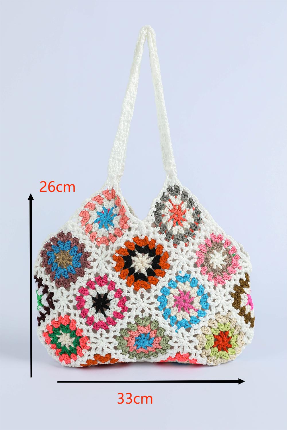 White Boho Floral Crochet Retro Hollowed Tote Bag