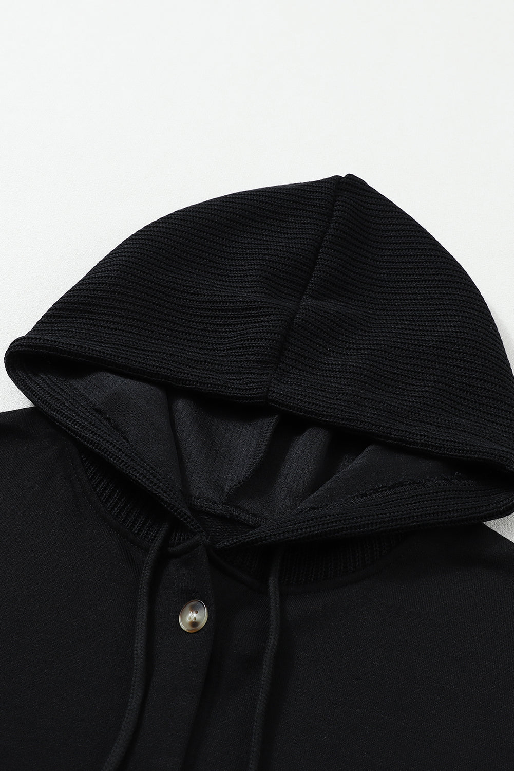Black Button Up Knitted Sleeve Hoodie