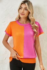 Flamingo Color Block Knit Cap Sleeve Top