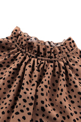 Brown Leopard Print Frill Neck 3/4 Sleeves Blouse