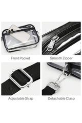 Black Multi-Pocket Contrast Edge Detachable Strap Clear Shoulder Bag