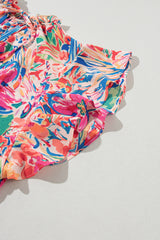 Multicolour Floral Print Tied V-Neck Ruffle Sleeve Blouse