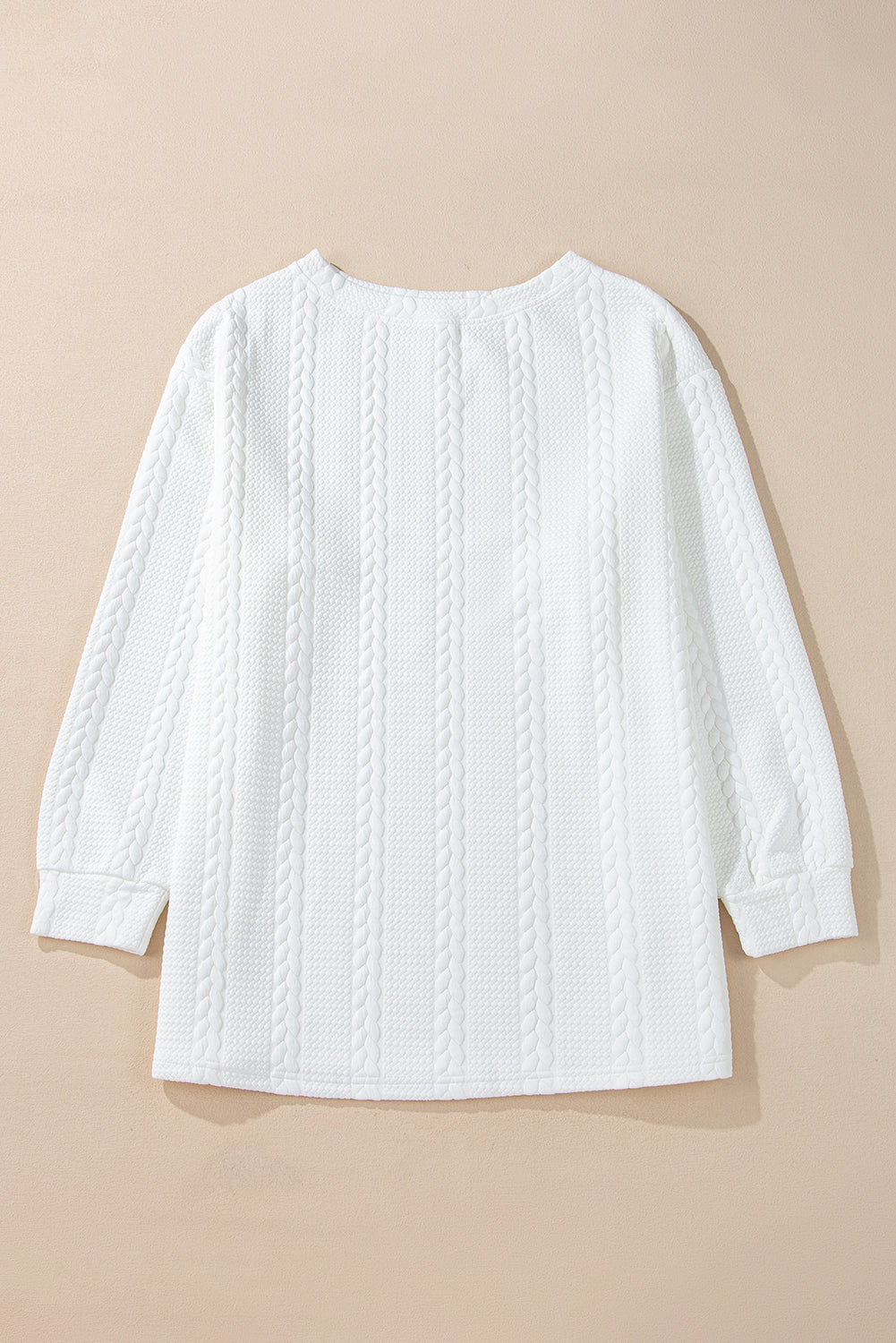 White Textured Loose Plus Size Long Sleeve Top