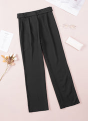 Black Belted Wide Leg High Waisted Pants for Women