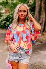 Multicolor Abstract Print Flounce Sleeve Blouse