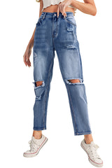 Sky Blue Open Knee Cutout Straight Leg Jeans