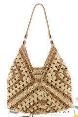 Khaki Hollowed Bohemian Straw Woven Shoulder Bag