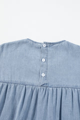 Beau Blue Ruffle Short Sleeve Tiered A-line Denim Dress