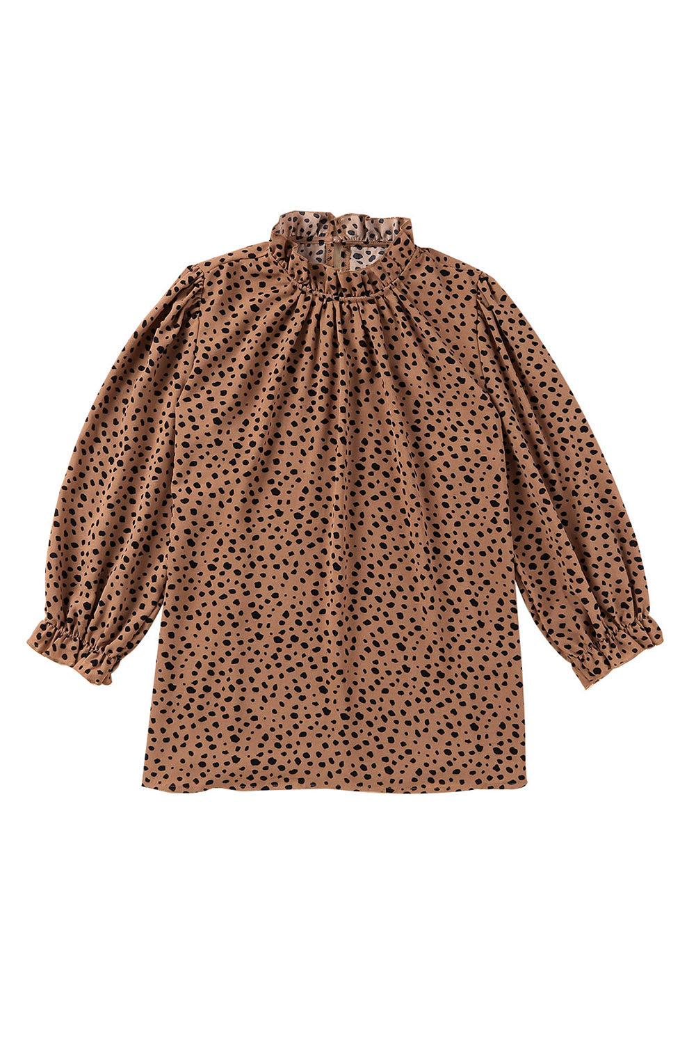 Brown Leopard Print Frill Neck 3/4 Sleeves Blouse