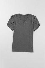 Carbon Grey Tulip Sleeve V Neck T-Shirt