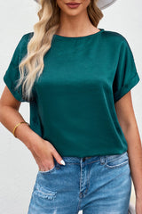 Green Plain Batwing Sleeve Summer Top