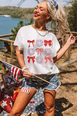 White July 4th Bowknot Firework Graphic Tee