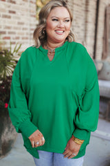 Bright Green Exposed Seam Notched Neck Plus Size Sweatshirt