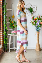 Multicolor Stripes Print Casual T Shirt Summer Dress