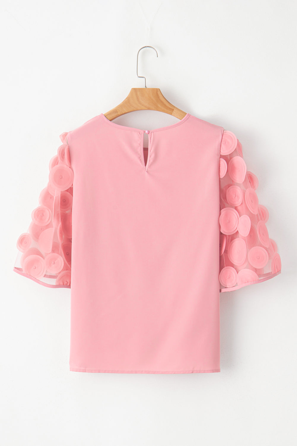 Dusty Pink Applique Mesh Splicing Sleeve Blouse