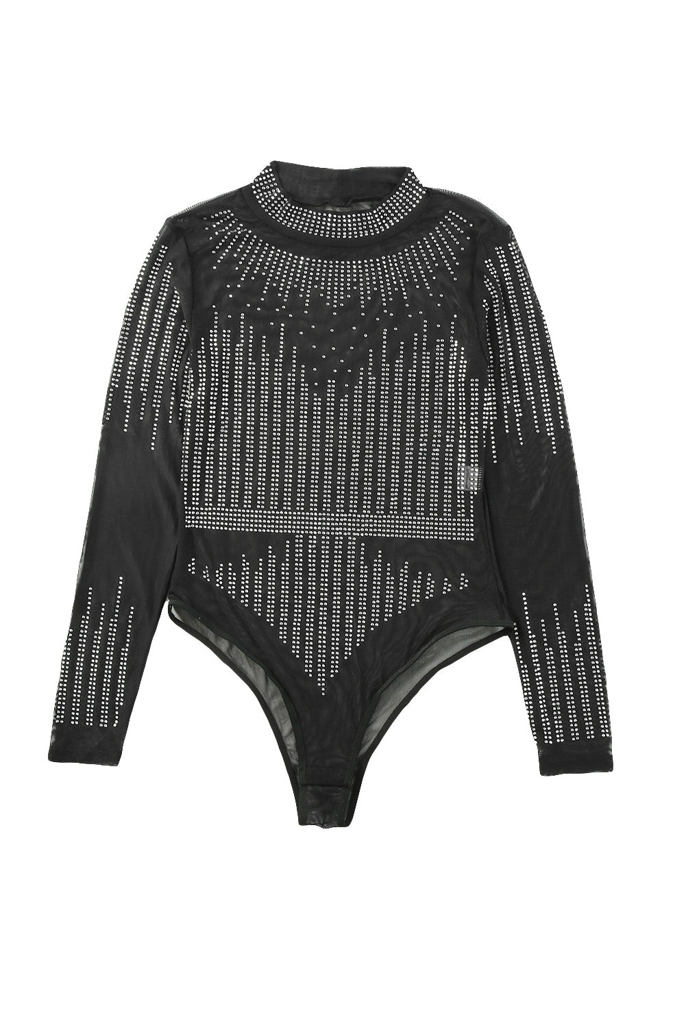 Black Rhinestone Sheer Slim Fit Long Sleeve Bodysuit