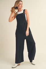 Black Adjustable Straps Ruched Wide Leg Jumpsuit