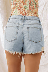 Light Blue Distressed Washed Raw Hem Denim Shorts