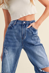 Sky Blue Open Knee Cutout Straight Leg Jeans