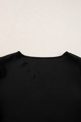 Black Scallop Trim V Neck Petal Sleeve Blouse