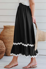 Black Ric Rac Trim High Waist Maxi Skirt