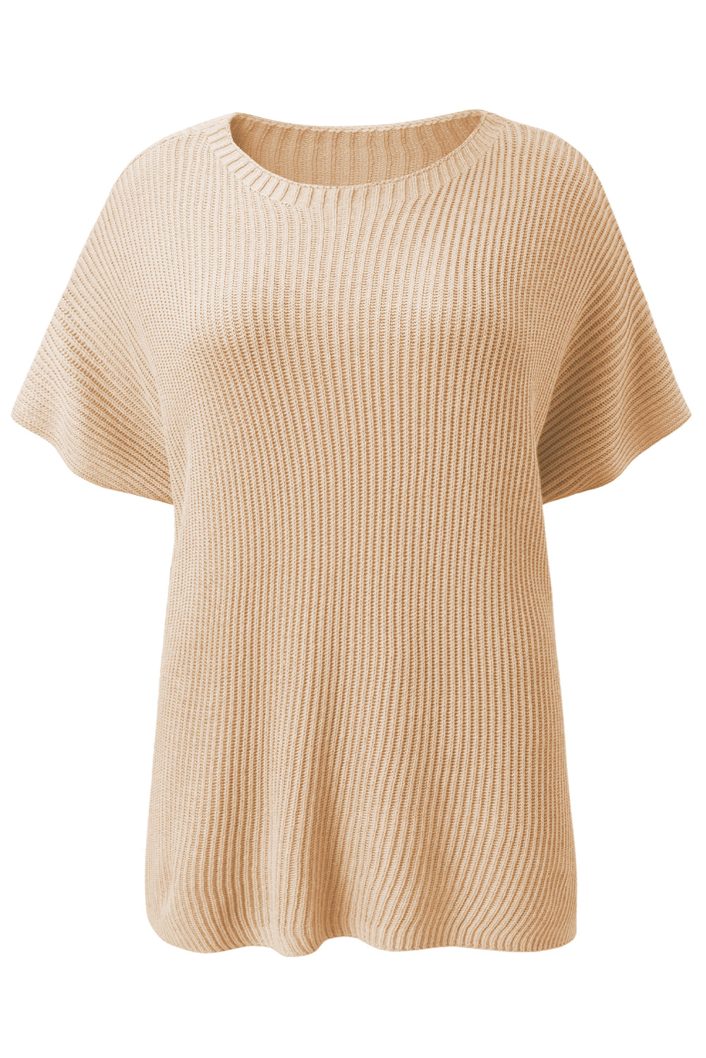 Wholesale Apricot Side Slit Short Sleeve Oversized Sweater