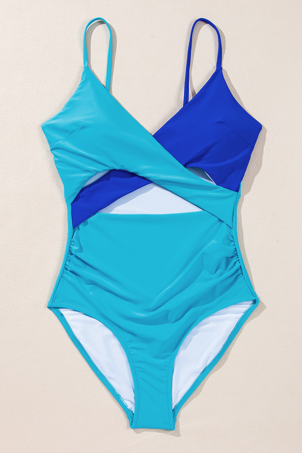 Light Blue Two Tone Colorblock Cutout One Piece Swimsuit