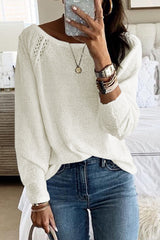 White Plain Raglan Sleeve Casual Pullover Sweater