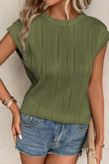 Jungle Green Wavy Textured Cap Sleeve Top