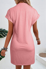 Rose Pink Center Seamed Roll Sleeve T-shirt Dress