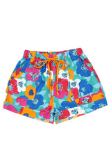 Multicolor Floral Print Drawstring Elastic Waist Shorts