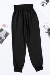 Black Casual Pocketed Tapered Elastic Waist Joggers