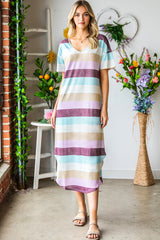 Multicolor Stripes Print Casual T Shirt Summer Dress