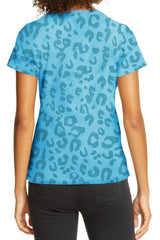 Sky Blue Casual Leopard Crew Neck Short Sleeve T Shirt