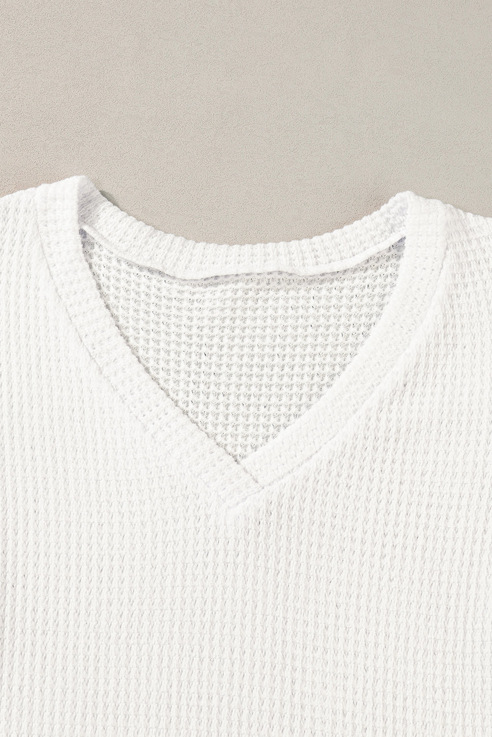 White Tulip Sleeve Waffle Knit V Neck T-Shirt