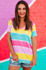 Yellow Color Block V Neck T Shirt