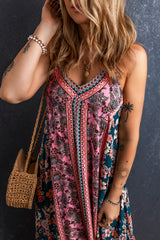 Pink Bohemian Floral Patchwork Print Midi Sundress